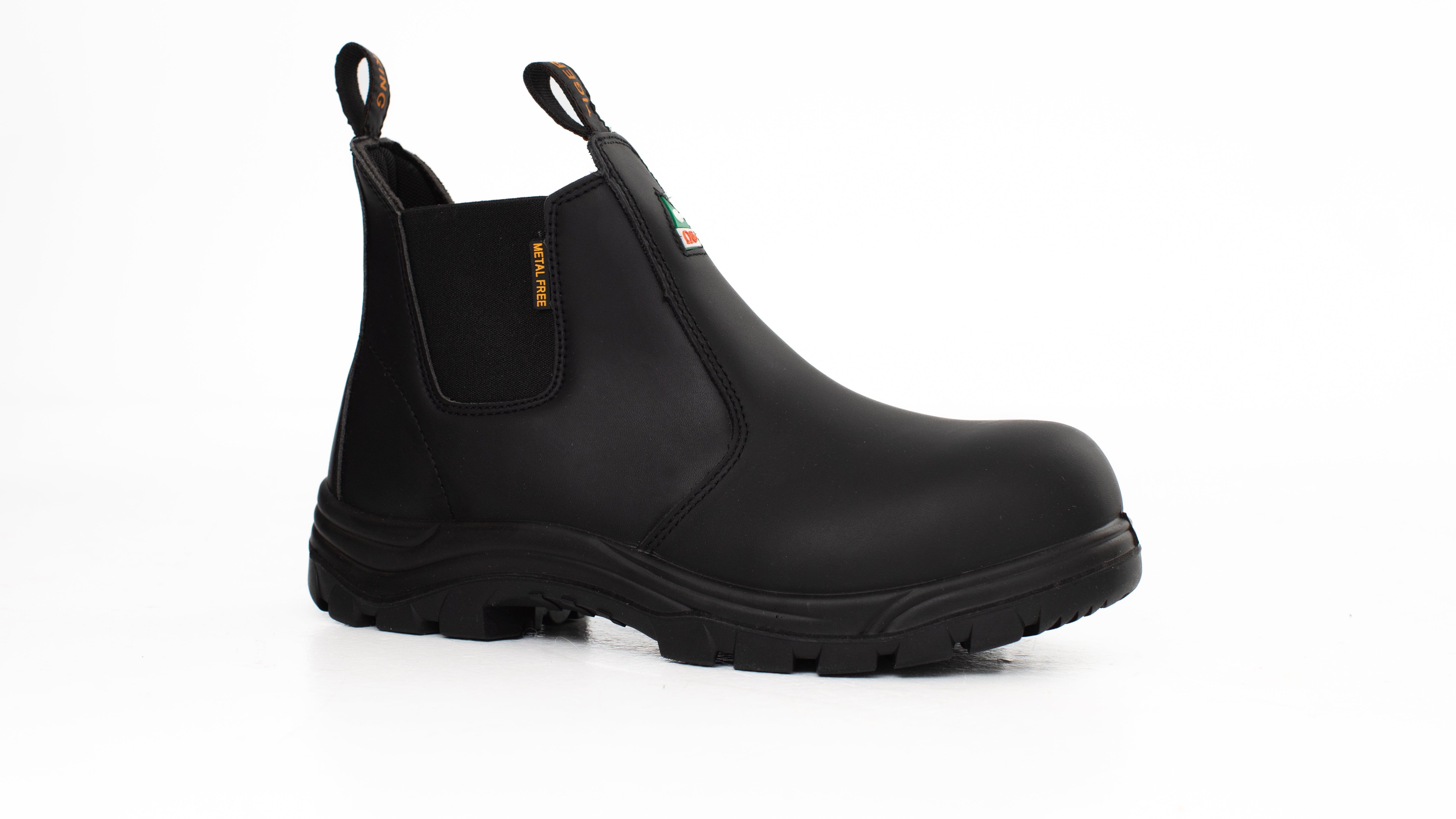 lightweight CSA women's Chelsea work boot Canada metal-free black front view