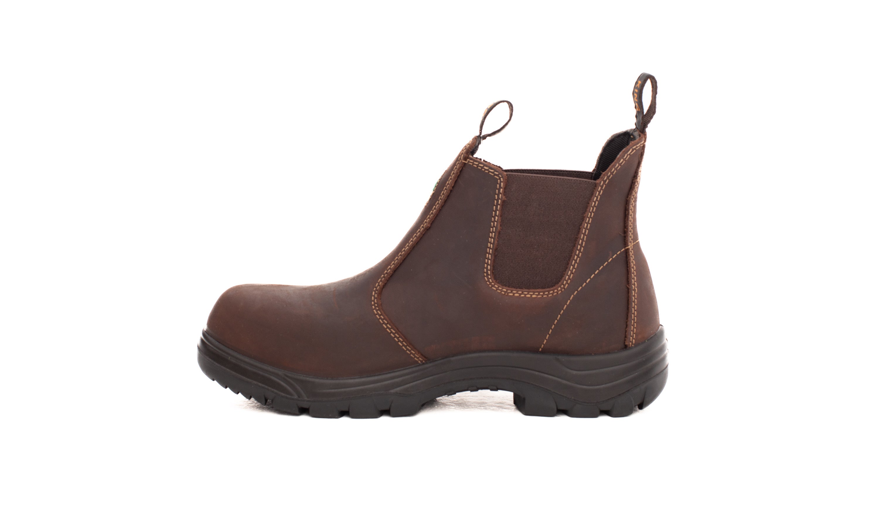 wide fit women's CSA Chelsea safety boot Canada slip resistant brown side
