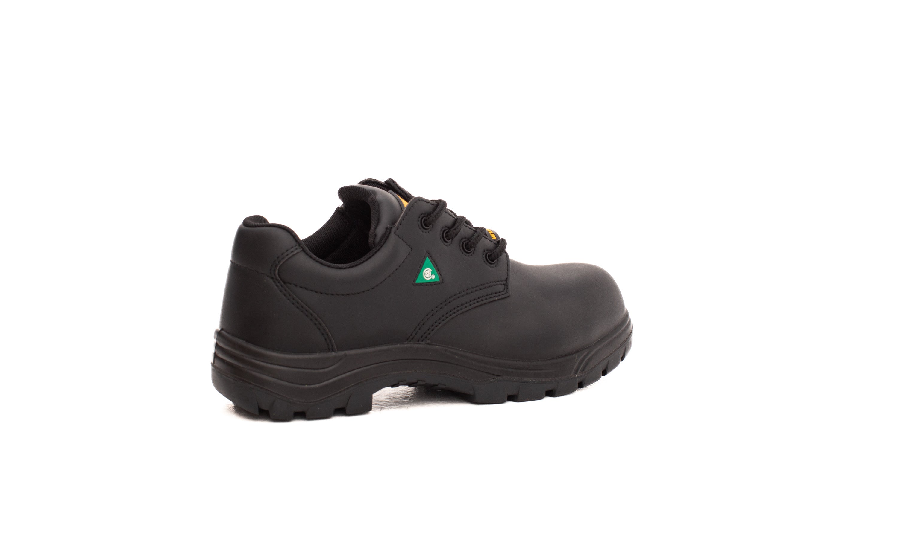 CSA Grade 1 safety shoe Canada slip resistant black heel view