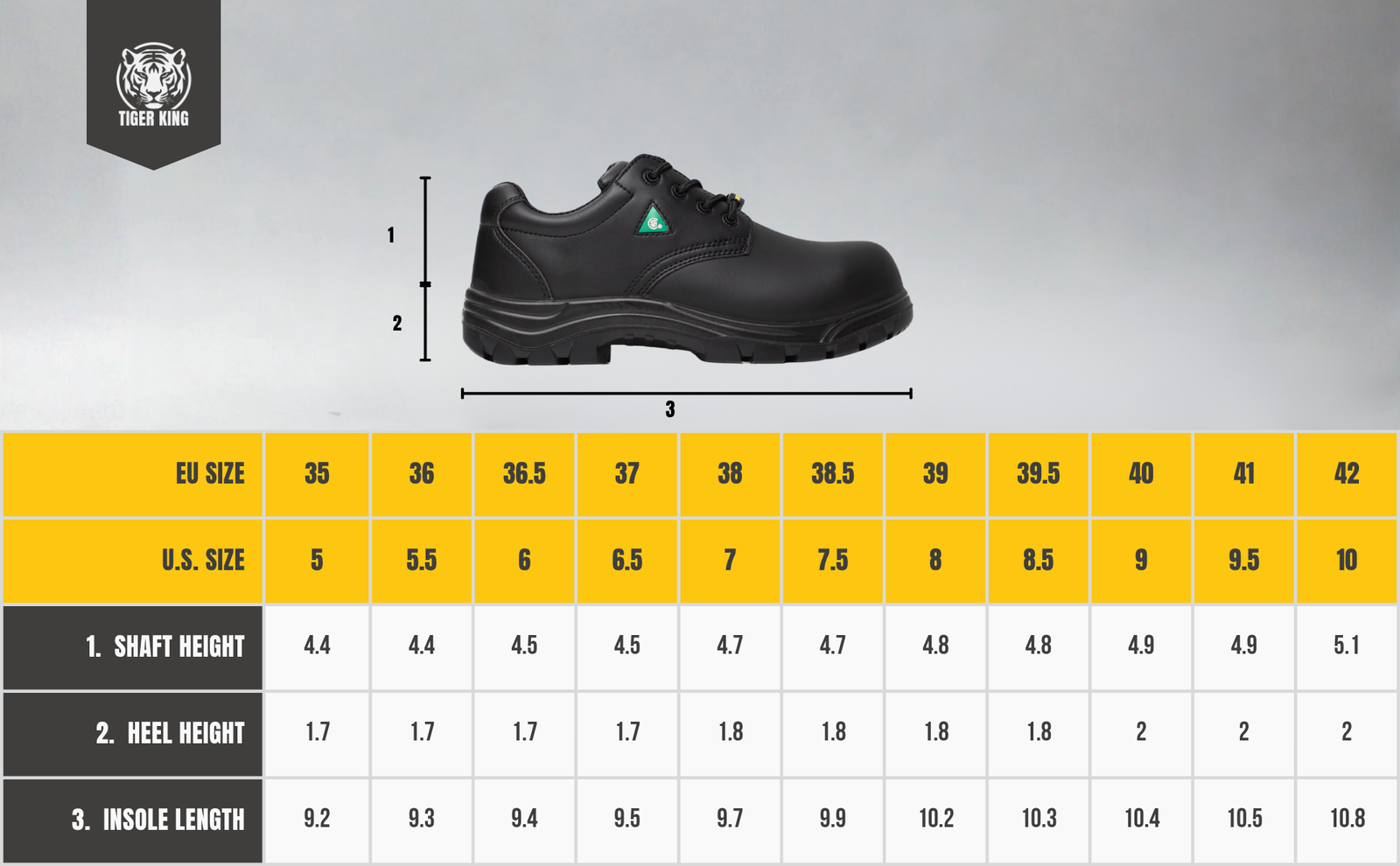 Michigan Women's CSA safety shoe size chart EU and US sizes Canada