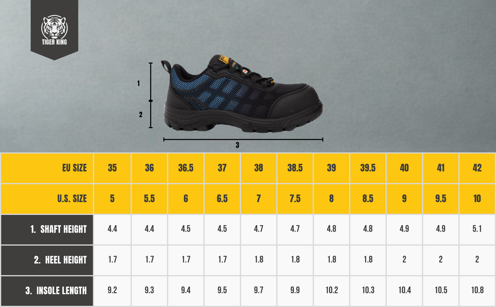 Tofino Women's CSA safety shoe size chart EU and US sizes Canada