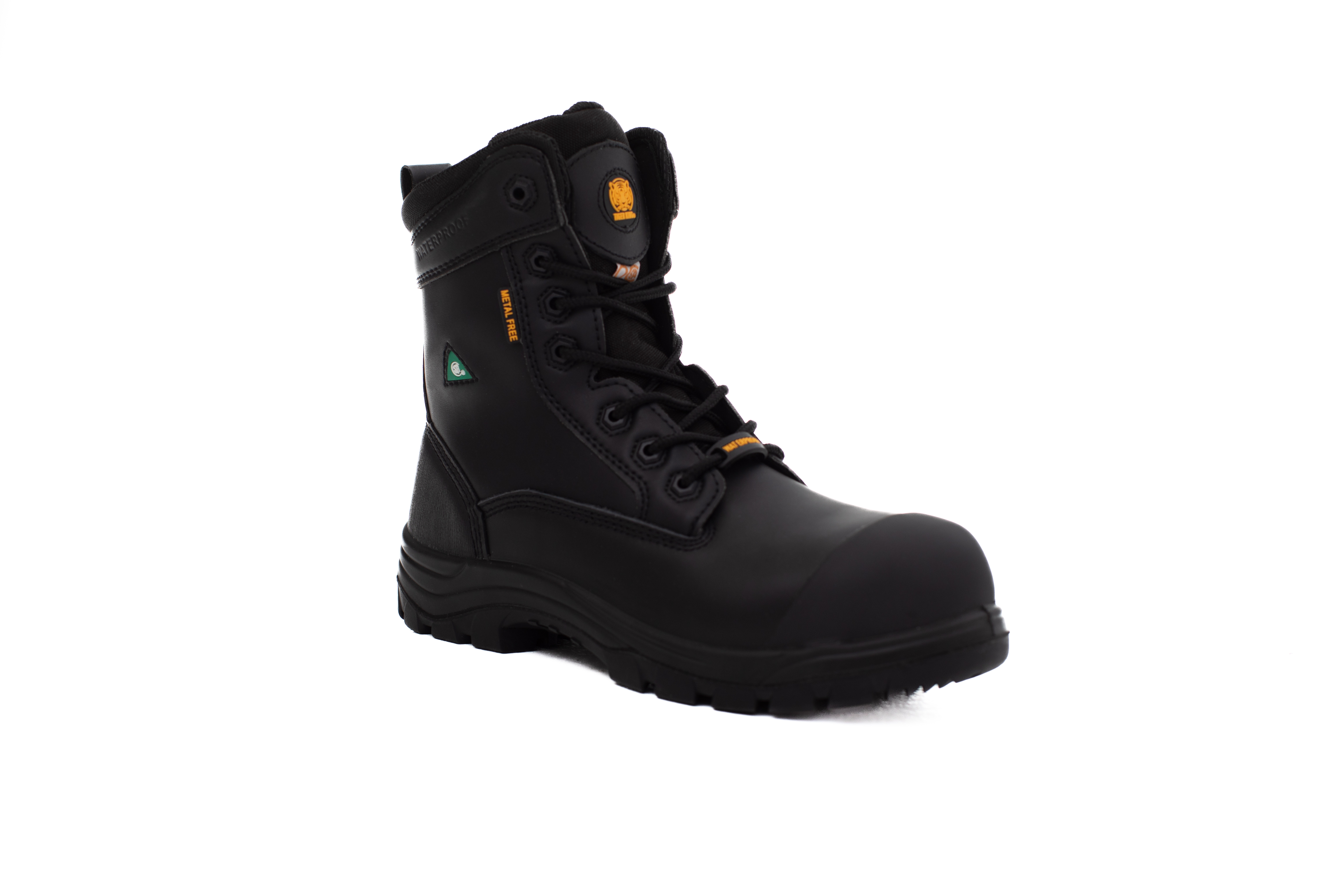 lightweight tall CSA work boot Canada slip resistant black side view